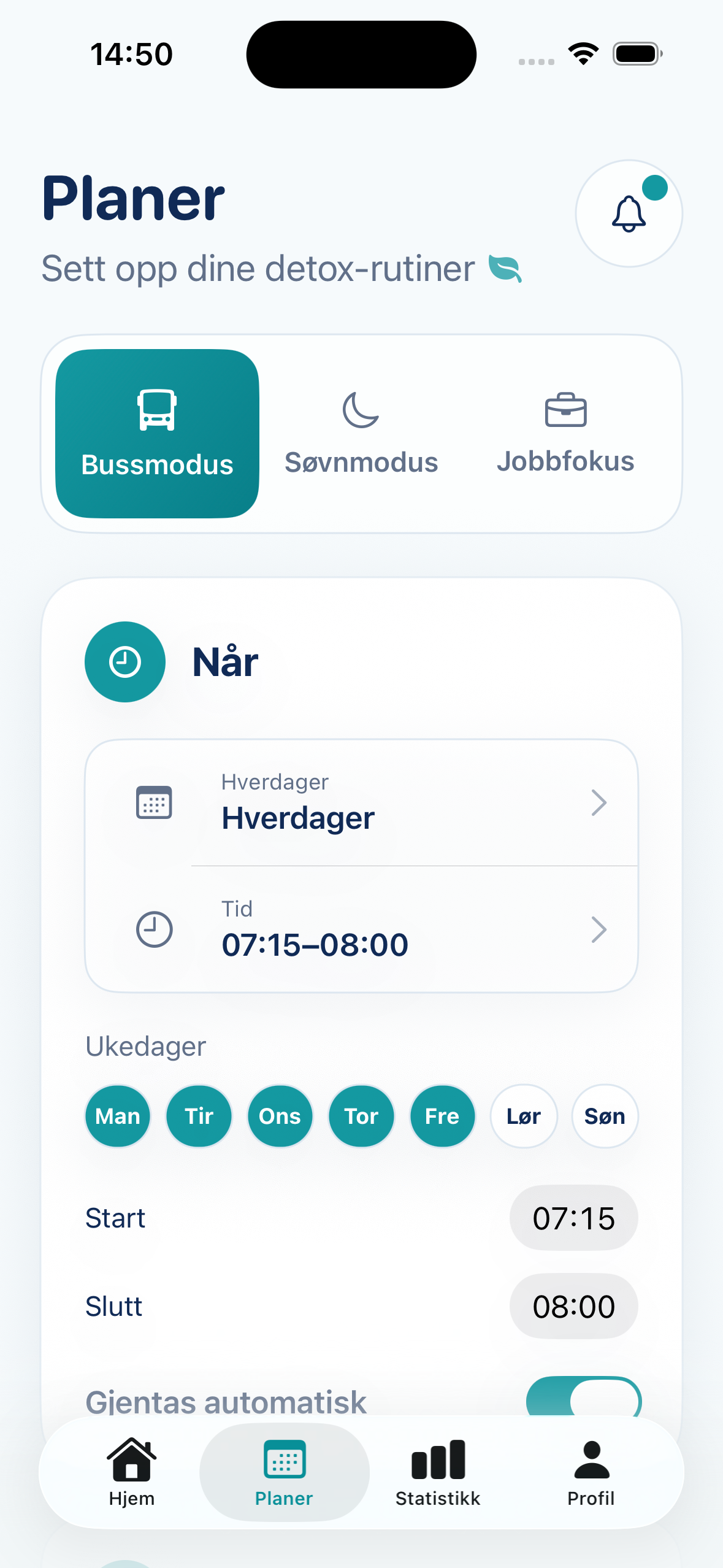 Bussfri planvisning for automatisk låsing